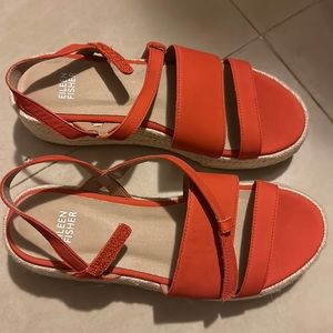 NIB Eileen Fisher Devi Espadrille Strappy Leather Platform Sandal Tangelo 7M